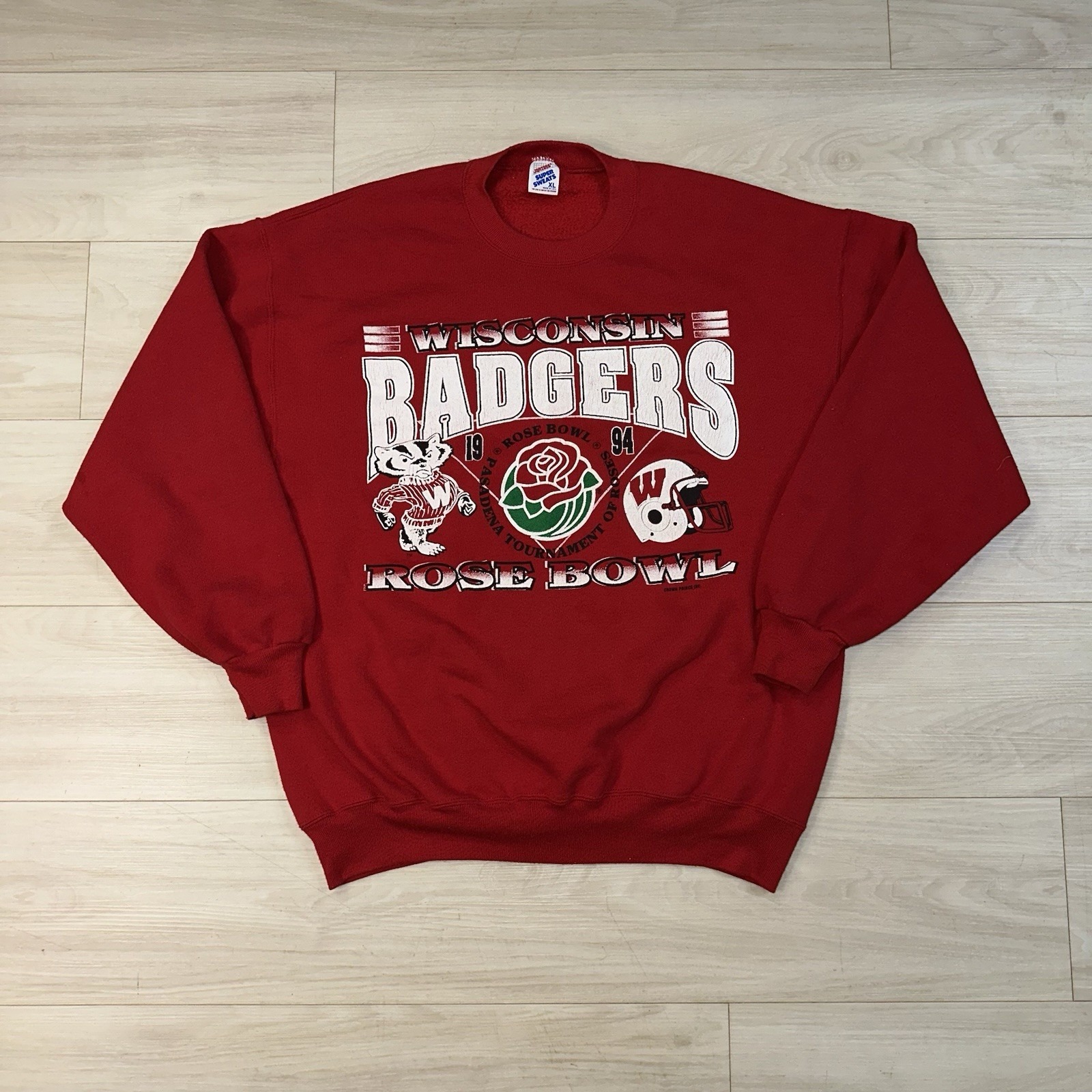 Vintage Wisconsin Badgers Crewneck Sweatshirt 1994 Rose Bowl Xl Red Sweater Ncaa